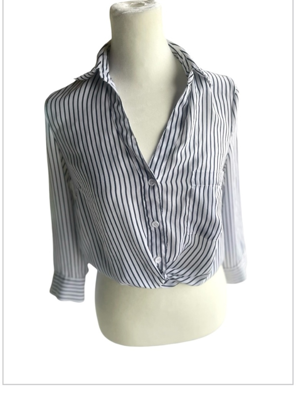 Sale Love By Design Black & White Striped Twist-Front Blouse - Picture 3 of 5
